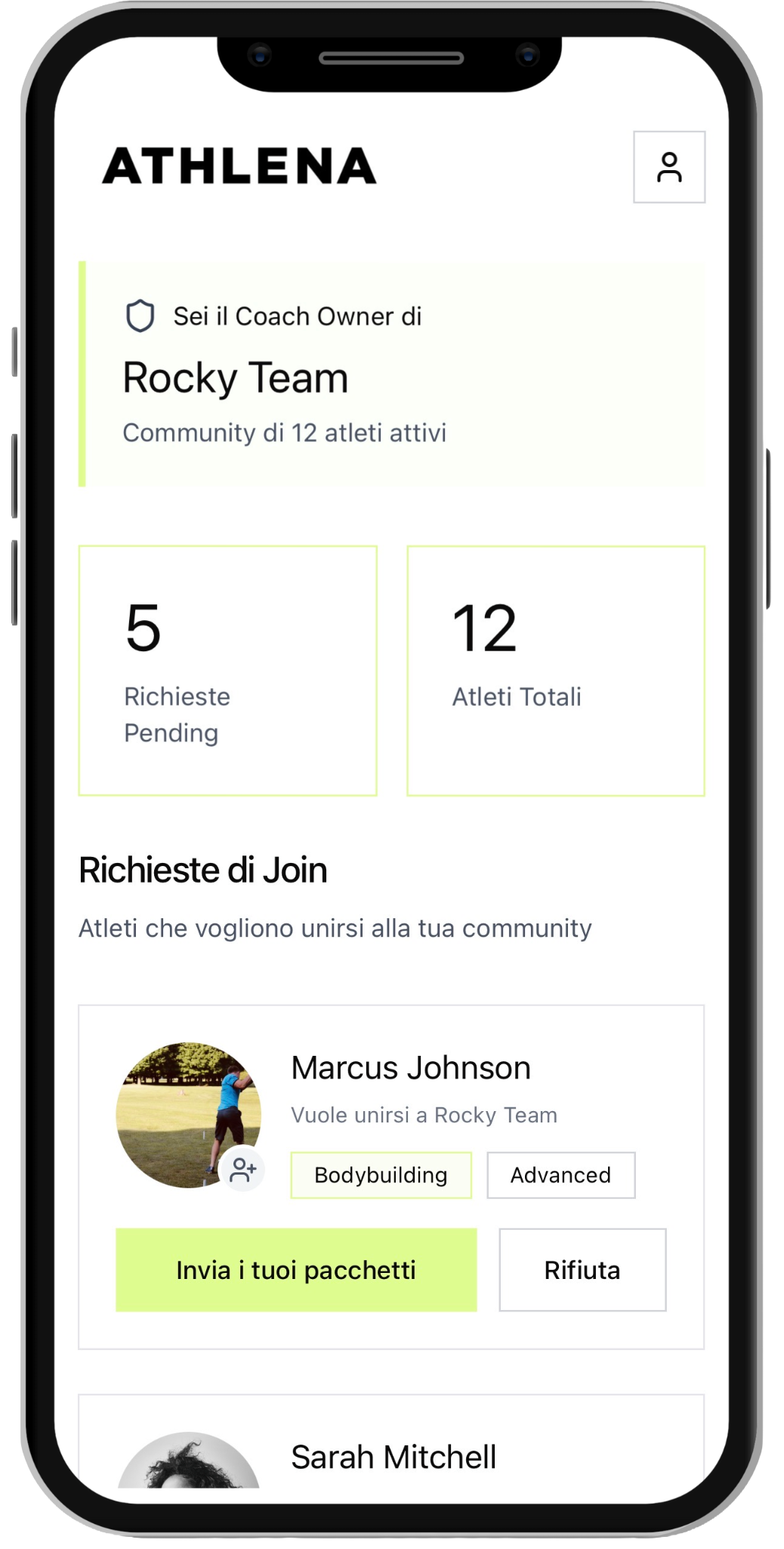 App Athlena - Join requests per la community